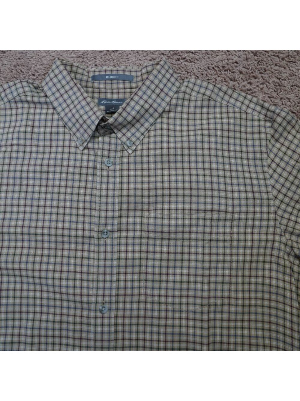 Eddie Bauer Button Up Shirt Mens Large Tan Plaid Relaxed Fit Long Sleeve Cotton - Picture 3 of 9